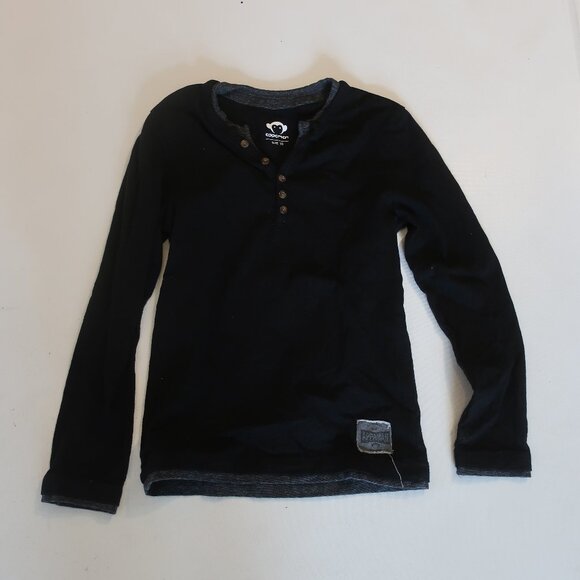 Youth Boys Appaman Black Gray Stripe Long Sleeve Layered Henley T-Shirt 10 - Picture 1 of 6